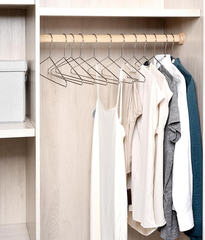 Amber Home 30 Pack Heavy Duty Metal Shirt Coat Hangers, Stainless Steel Clothes Hanger with Polished Chrome, 17 Inch Silver Metal Wire Hanger