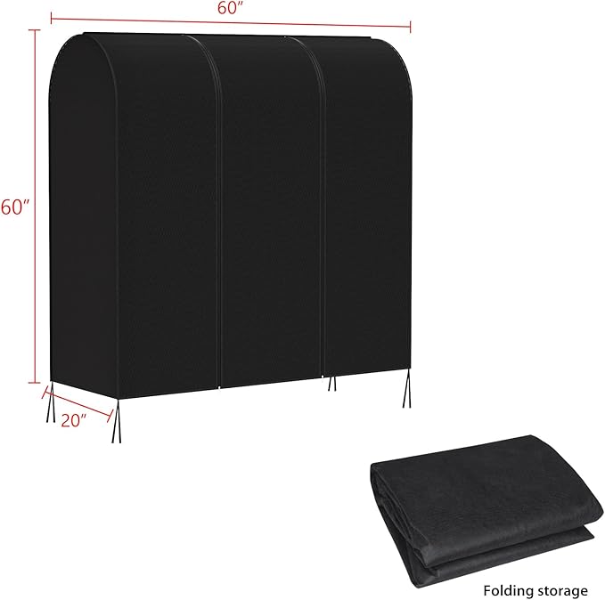 Zilink 60'' Garment Rack Cover Dustproof Clothes Rack Cover Breathable Garment Bags Protector Wardrobe Cover with 2 Durable Zippers for Garment Rack, Black, (Rack Not Included)