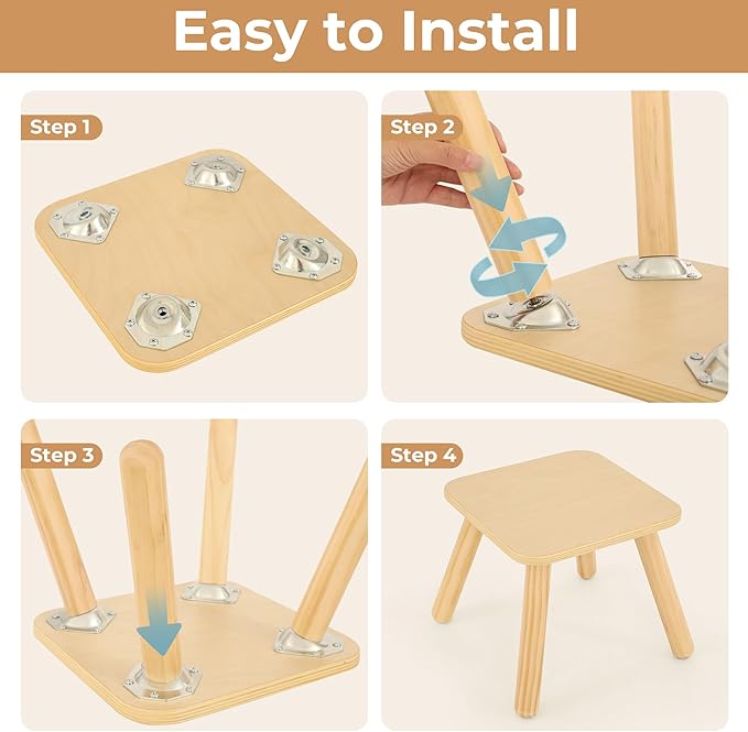 Step Stool for Kids, Wooden Toddler Step Stool Fits with Sensory Table, Sturdy Sitting Stool with Four Detachable & Assembled Legs for Bathroom Sink, Kitchen, Bedroom, Plant Stand