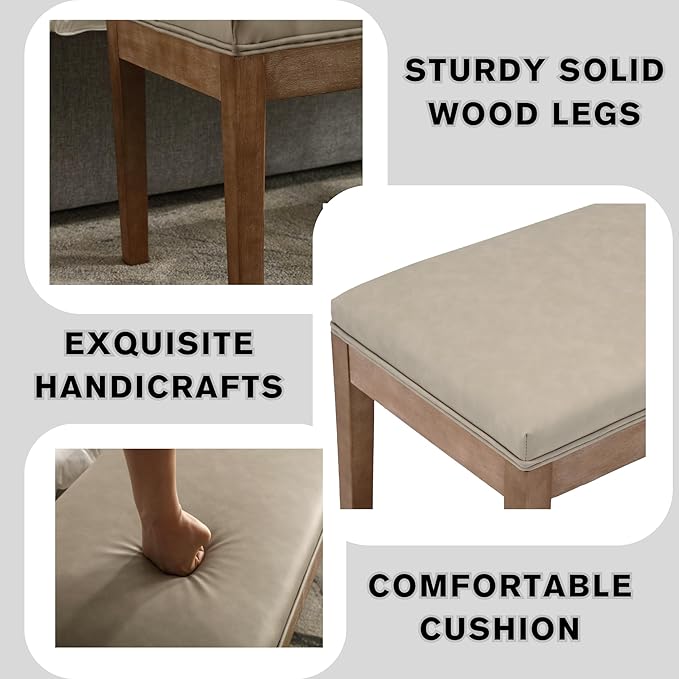 PU Leather Dining Bench Upholstered Entryway Bench Farmhouse Shoe Bench Seat Ottoman for Hallway Living Room Bedroom End of Bed Dining Room Kitchen, 45.5" Long, Gray