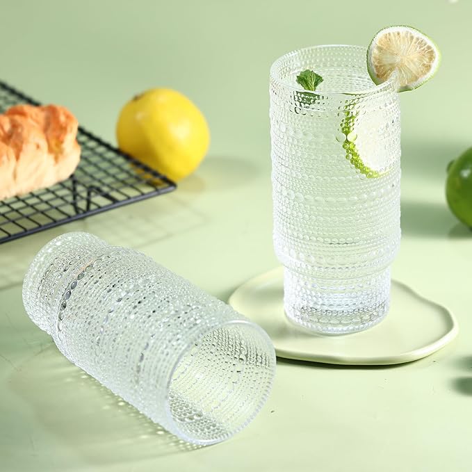 6pcs Hobnail Drinking Glasses Set, 16 oz Vintage Glassware Drinking Glasses, Clear Water Glasses Tumbler, Cups for Kitchen, Juice, Beer, Cocktail, Whiskey