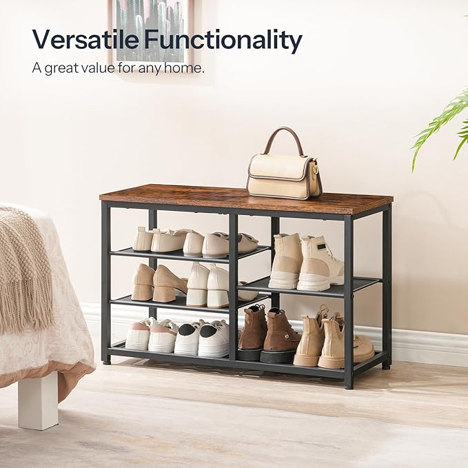 HOOBRO Shoe Bench, 5-Tier Shoe Rack Bench, Entryway Bench with Shoe Storage, Shoe Storage Organizer, 31.5" L Shoe Storage Bench for Entryway, Hallway, Space Saving, Rustic Brown and Black BF36HX01