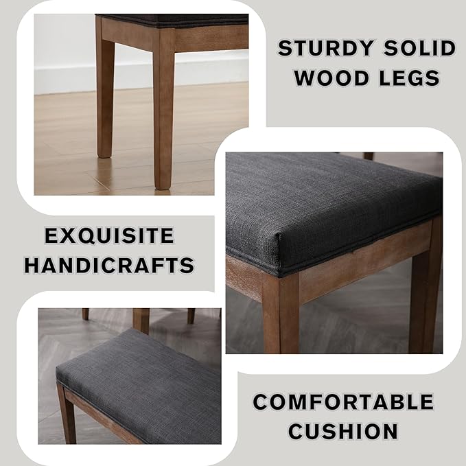Linen Dining Bench Upholstered Entryway Bench Farmhouse Shoe Bench Seat Ottoman for Hallway Living Room Bedroom End of Bed Dining Room Kitchen, 45.5" Long, Charcoal