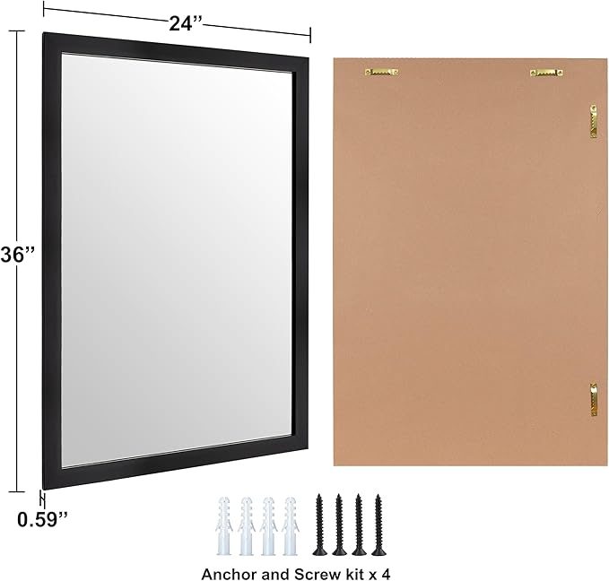 Ruomeng Rectangular Wall Mirror 24"x36" for Bathroom, Bedroom, Entryway, Living Room, Black