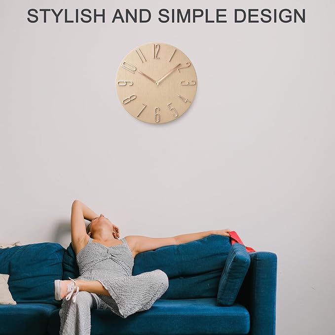 Faupugh 12 inch Silent Wall Clock, Battery Powered Wall Clock Decoration Clock, Suitable for Home, Office, School, Kitchen, Bedroom, Living Room (Beige)