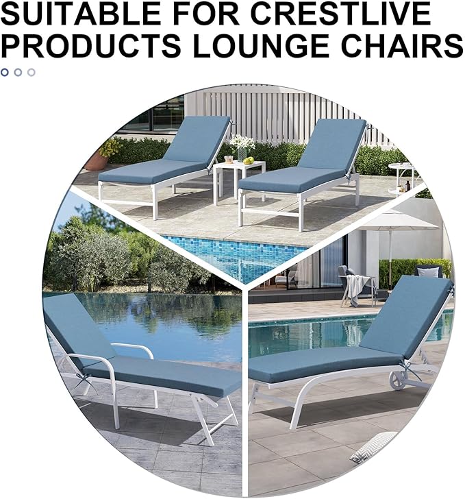 Crestlive Products Sunbrella Chaise Lounge Cushions Set of 2, Outdoor Cushions for Patio Furniture, Waterproof Lounge Chair Cushions for Pool, Deck, Lawn, 72''L x 21''W, Denim Blue