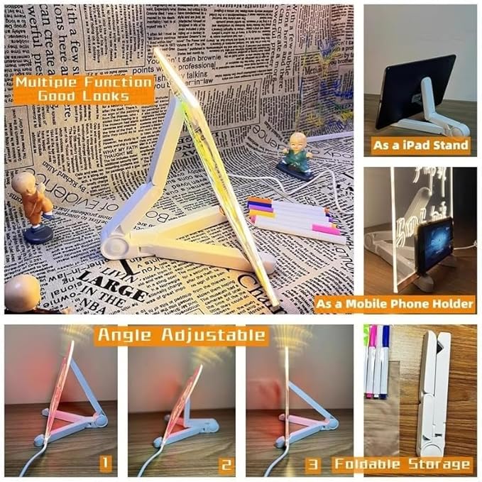 2025 New LED Note Board with Colors - Light Up Acrylic Message Board & Dry Erase Board, Led Drawing Board with Adjustable Stand and 7 Colors Pen for Office, School, Home (11.8× 7.9 inches)