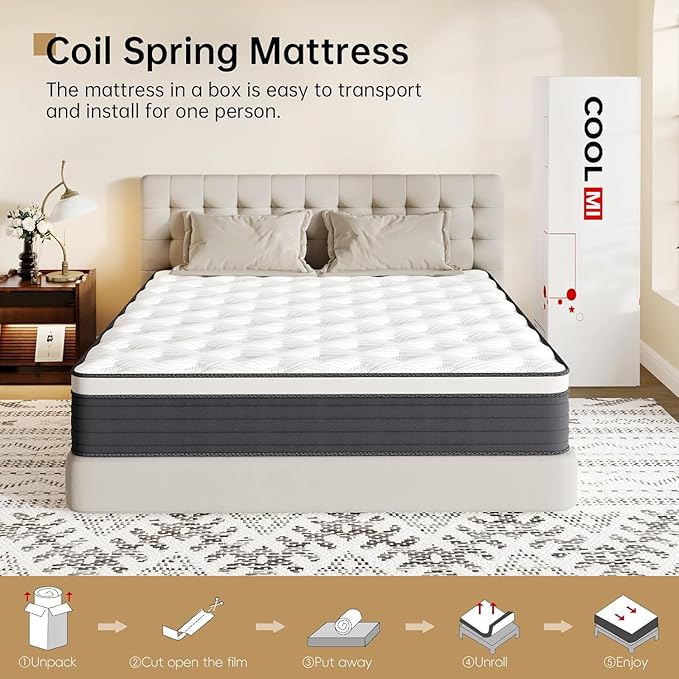 Queen Mattress, 14 Inch Queen Size Mattress in a Box, Hybrid Memory Foam Mattresses with Pocket Spring for Lumbar Support & Pressure Relief & Motion Isolation, Medium Firm, CertiPUR-US Certified