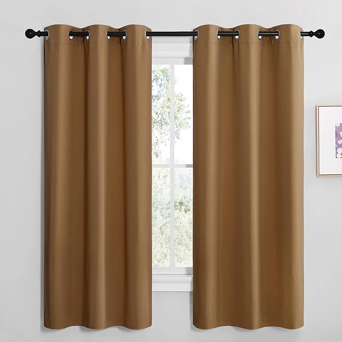 NICETOWN Sleek Blackout Curtains 68 inches Length for Small Windows, Noise Reducing and Block Draft Panels for Door Doorway Laundry Office Luxury Decor Theme (2 Panels, Gold Brown, W42 x L68 -Inch)