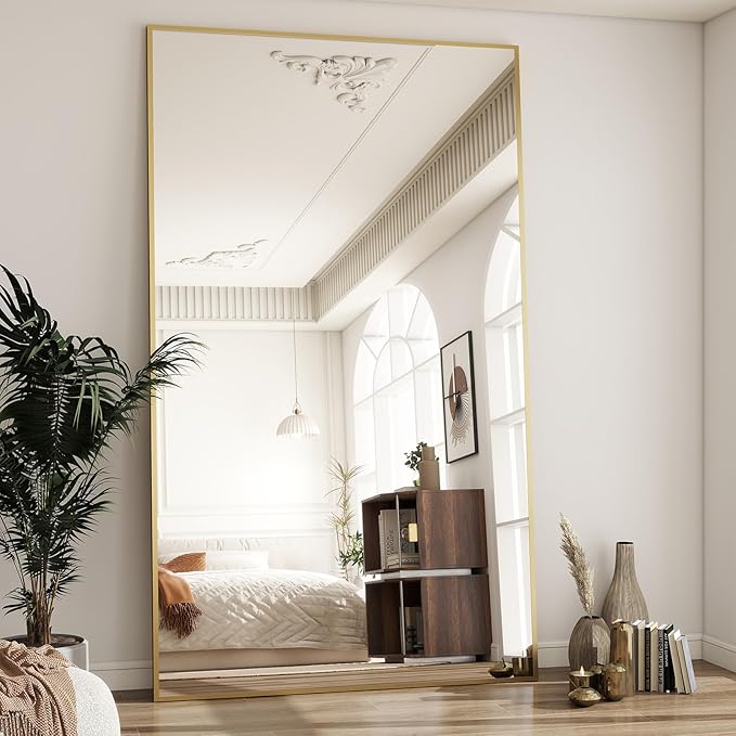 BEAUTYPEAK 77"x38" Rectangle Full Body Floor Mirrors, Full Length Mirror Hanging or Leaning, Aluminum Alloy Frame Wall Mirror for Bedroom, Dressing Room, Gold