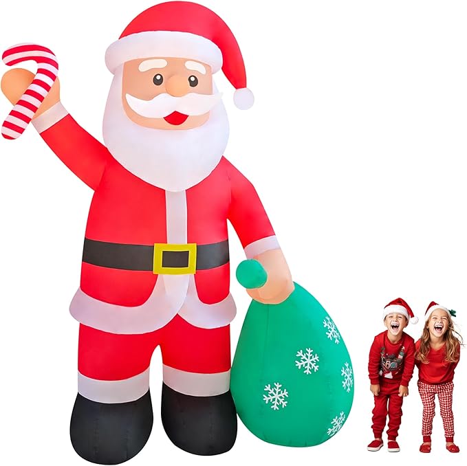 12ft Giant Santa with Gift Bag Christmas Inflatable Yard Decor Build-in LED Outdoor Blow up Christmas Decorations for Yard/Lawn/Garden (12ft Santa)