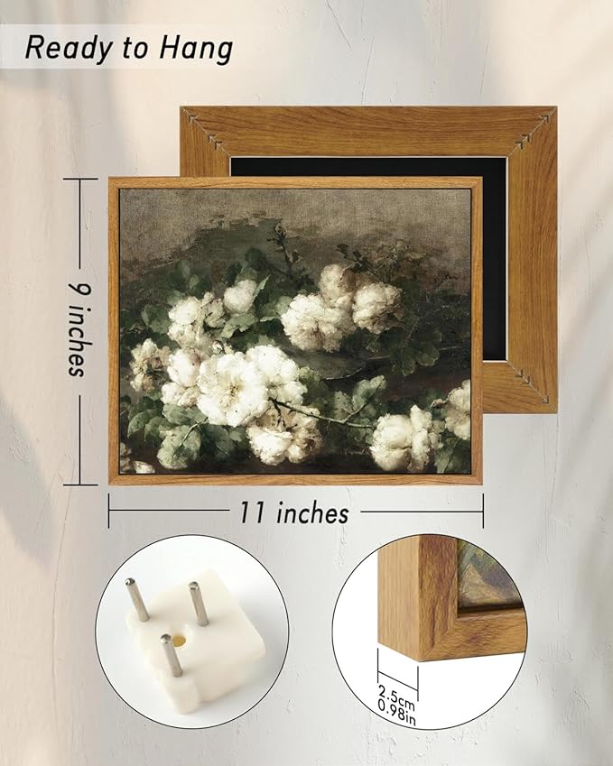 InSimSea Framed Canvas Wall Art Vintage Decor, Flower Prints Wall Art Room Wall Decor, Botanical Prints Wall Art for Living Room Decorations, Rustic Art Work for Bathroom Bedroom, 9"x11"