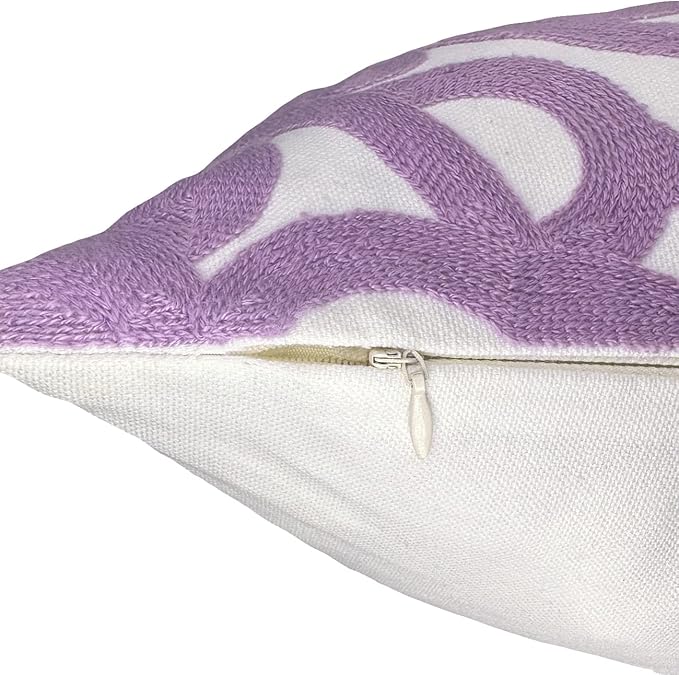 Alysheer Embroidered Decorative Throw Pillow Cover 20"x 20", Boho Mandala Modern Thick Embroidery Pattern, Durable Cotton Canvas Soft Cushion Case for Sofa Couch Bed Living Room (Lilac Lavender)