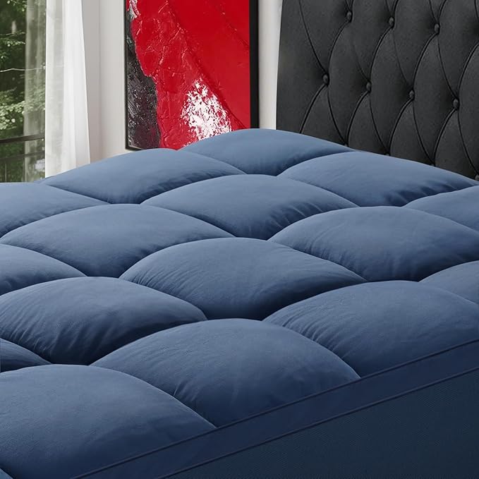 SOPAT Mattress Topper Twin Size Extra Thick Mattress Pad 8-21" Deep Pocket Soft Down Alternative Fill Mattress Protector Pillow Top Mattress Cover (39x75 Inches, Navy Blue)