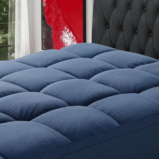 SOPAT Mattress Topper King Size Extra Thick Mattress Pad 8-21" Deep Pocket Soft Down Alternative Fill Mattress Protector Pillow Top Mattress Cover (78x80 Inches, Navy Blue)