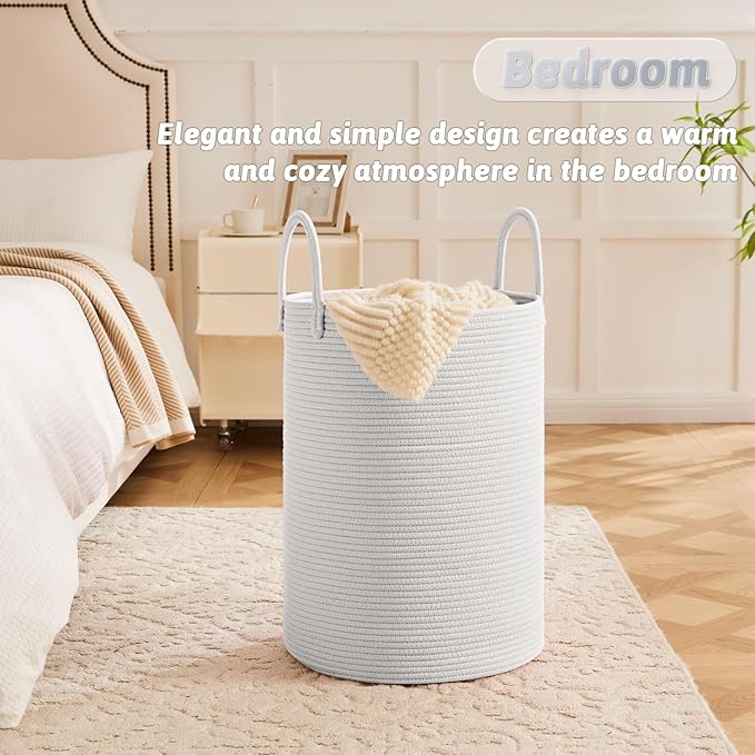 Laundry Basket,Woven Cotton Rope Laundry Hamper,40L for Decorative Storage of Dirty Clothes,Toys and Blankets in Bathroom,Baby Room and Living Room