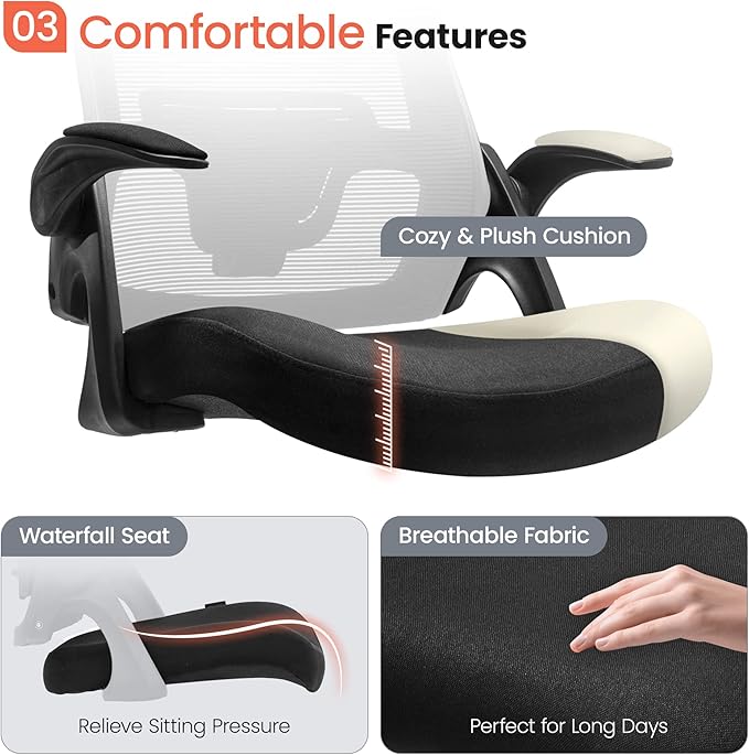 NEO CHAIR Office Desk Chair Computer High Back Mesh Gaming Seat with Ergonomic Adjustable Comfy Flip-up Armrests Lumbar Support Height for Home (Black)