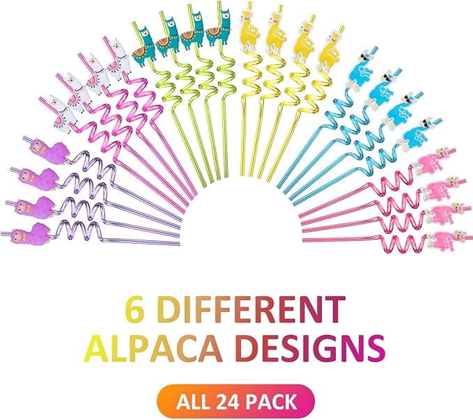 24 LLama Straws Party Favors for LLama Birthday Party Supplies with 2 Cleaning Brush