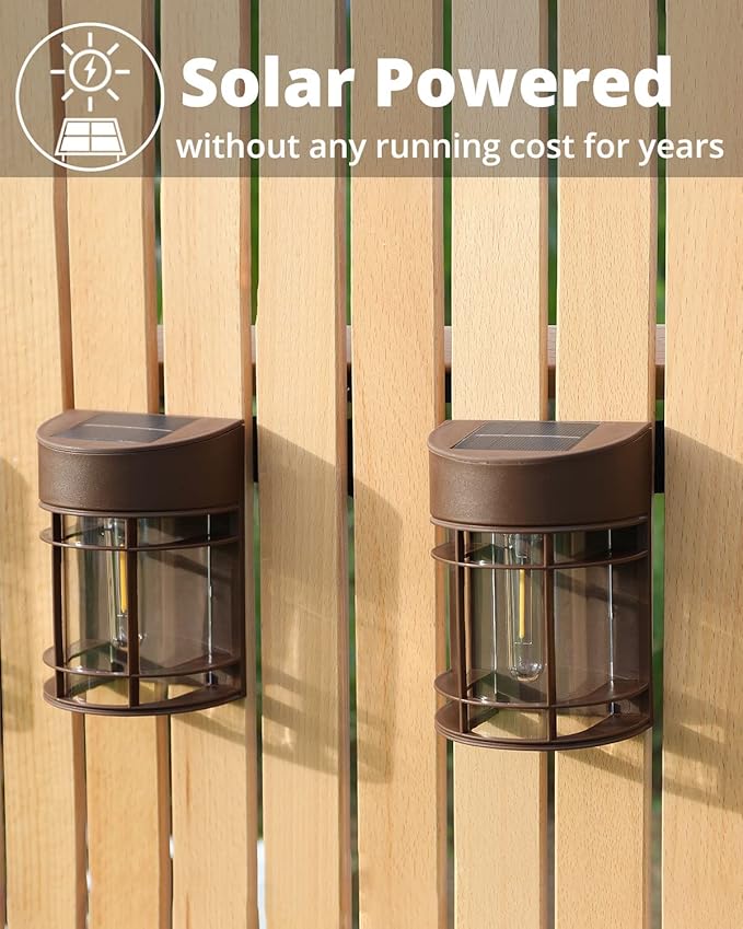 Solar Fence Lights, 8 Pack Deck Light Waterproof Solar Outdoor Lights for Garden Fence Post Backyard Decor, Brown