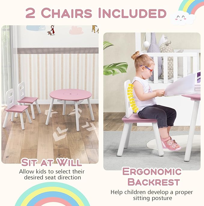 Costzon Kids Table and Chair Set, Wood Activity Table w/Center Mesh Storage, Children Furniture Gift for Boys & Girls, Ideal for Arts, Crafts, Snack Time, Homework, Toddler Table and Chair Set (Pink)