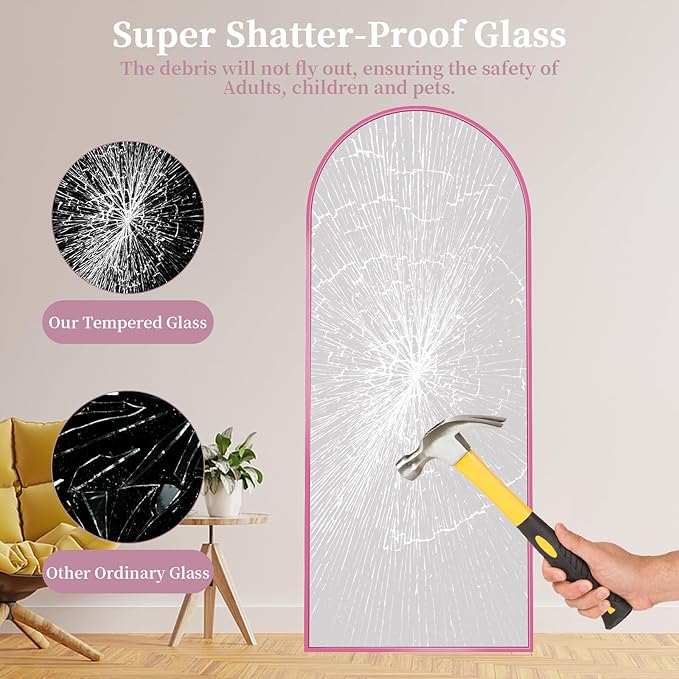 Full Length Mirror with Stand, 58"x18" Arched Full Body Mirror, Large Stand Up Aluminum Frame Floor Freestanding Hanging Leaning Mounted for Bedroom Living Room Entryway Pink