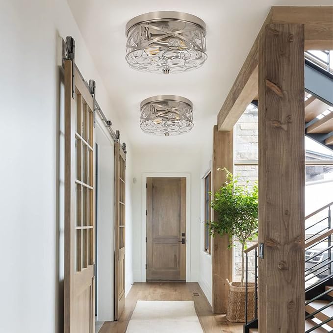 2-Light Flush Mount Ceiling Light Farmhouse Kitchen Island Ceiling Light with Bubble Glass Close to Ceiling Light Fixture for Living Room Bedroom Foyer Hallway