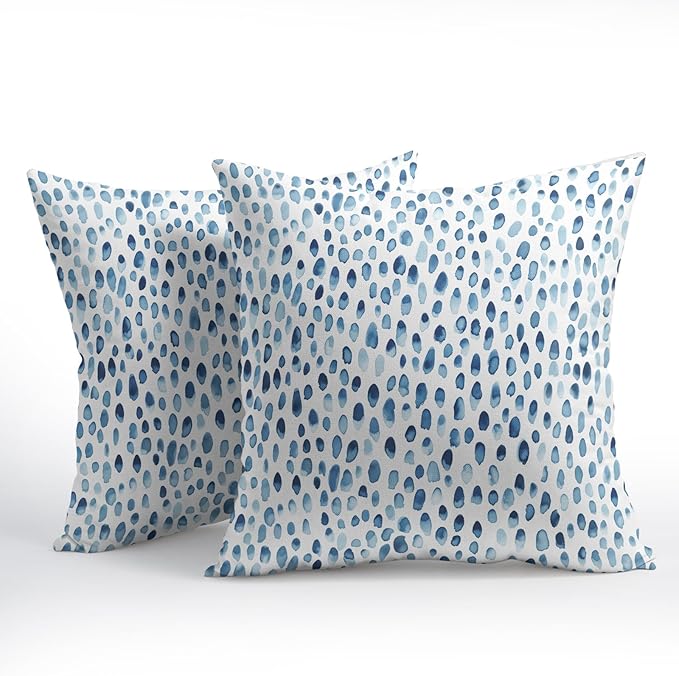 Kawani Blue and White Polka Dot Pillow Covers 24x24 Inch Set of 2 Blue Rain Drop Print Outdoor Decorative Throw Pillows Modern Boho Accent Pillowcases Cushion Covers for Home Couch Decor