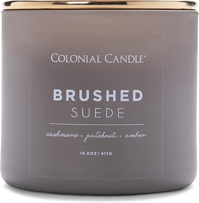 Colonial Candle Brushed Suede Scented Jar Candle, Pop of Color Collection, 3 Wick, Grey, 14.5 oz - Up to 60 Hours Burn