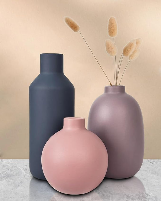 vensovo Matte Ceramic Vase Set of 3 – Modern Farmhouse, Boho & Minimalist Neutral Home Decor – Decorative Vases for Pampas Grass, Dried Flowers or Faux Plants – Shelf, Table, Entryway & Living Room