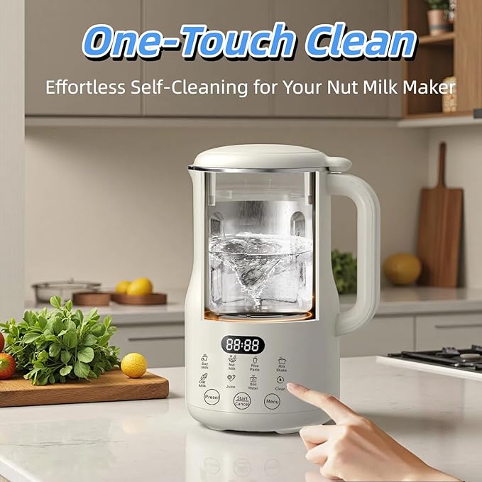 8-in-1 Automatic Nut Milk Maker Blender, 40.6oz Homemade Almond, Oat, Coconut, Soy, Plant-Based & Non-Dairy Milks, Soybean Machine with Delay Start, Keep Warm, Self-Cleaning & Boil Water Functions