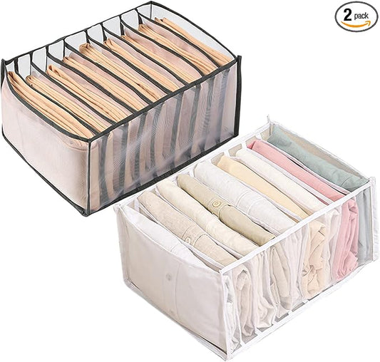 KesaPlan 2Pcs Wardrobe Clothes Organizer, 9Grids Visible Foldable Closet Organizers, Compartment Storage Box with Mesh Separation, Washable Drawer Dividers Organizers for T-Shirt & Shirts (Shirts)