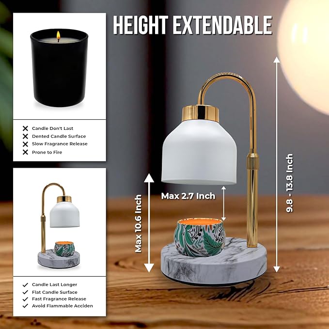 Adjustable Electric Candle Warmer Lamp with Timer -Safe & Dimmable Fragrance Diffuser for Wax Melting and Jar Candles -Modern Home Decor and Gift Idea