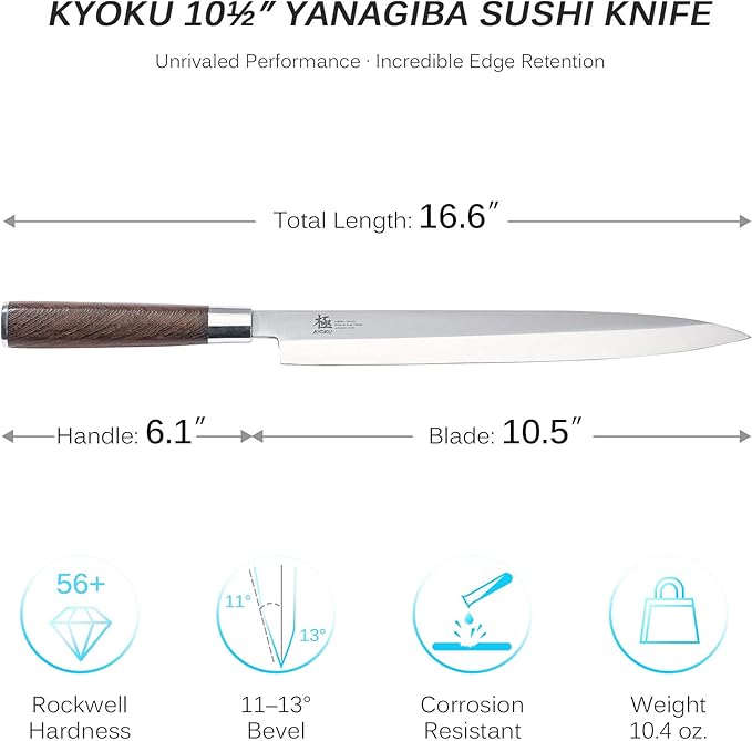 KYOKU Samurai Series - 10.5" Yanagiba Knife Japanese Sushi Sashimi Knives - Superior Japanese Steel - Wenge Wood Handle - with Case