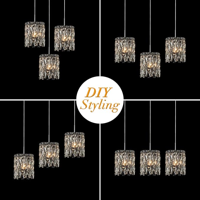 Modern K9 Crystal Pendant Lights Kitchen Island, Chrome Chandeliers for Dining Room Light Fixtures Over Table,Hanging Lighting for Kitchen Island Entryway Bathroom BedHead Chandelier