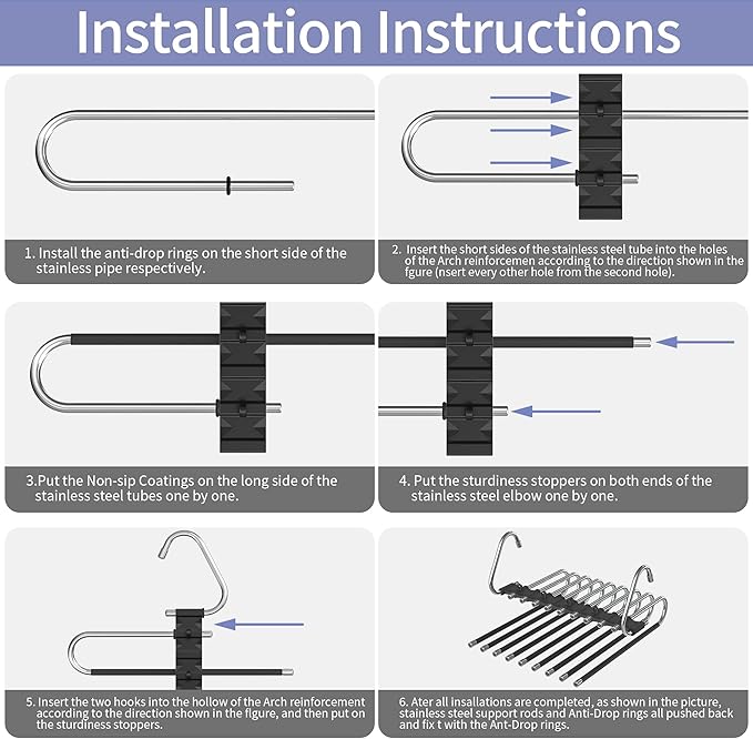 Upgrade 9 Layers Pant Hangers Space Saving, Non Slip Stainless Steel Multifunctional Pants Rack S-Type Clothes Pant Closet Hanger Organizer with Hooks for Pants Jeans Trousers Scarf (4 Pack, Black)