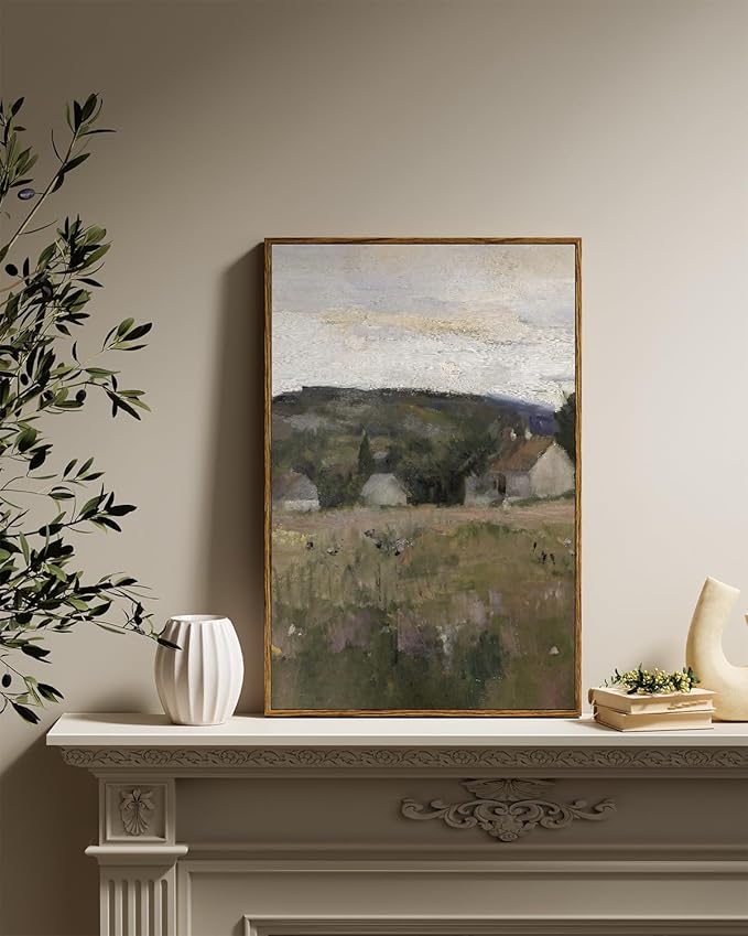InSimSea Framed Wall Art for Living Room Vintage Landscape Wall Prints Framed Canvas Art Wall Decor Abstract Serene Countryside Scene Wall Prints Mid Century Modern Decor for Bedroom Office 16x24in