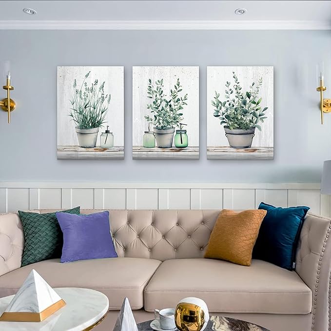 MHARTK66 Large Wall Decor For Bedroom Canvas Wall Art Paintings For Kitchen Dining Room Wall Decoration For Living Room Office Decor Green Leaf Vase Wall Pictures Artwork For Home Walls 20x28in