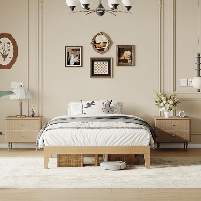 Full Size Wood Platform Bed Frame, 12 Inch Solid Wood Bed Frame with Wooden Slats, No Box Spring Needed, Easy Assembly, Rustic Pine