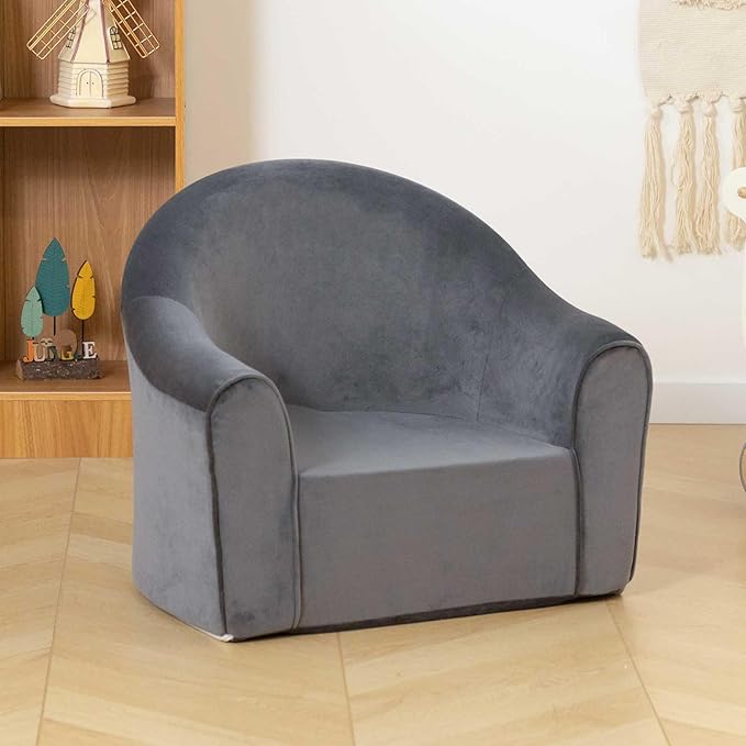 ALIMORDEN Adorable Toddler Chair, Snuggly Foam Seat for Little Ones with Removable Washable Cover - Soft Reading Couch for Boys and Girls, Grey
