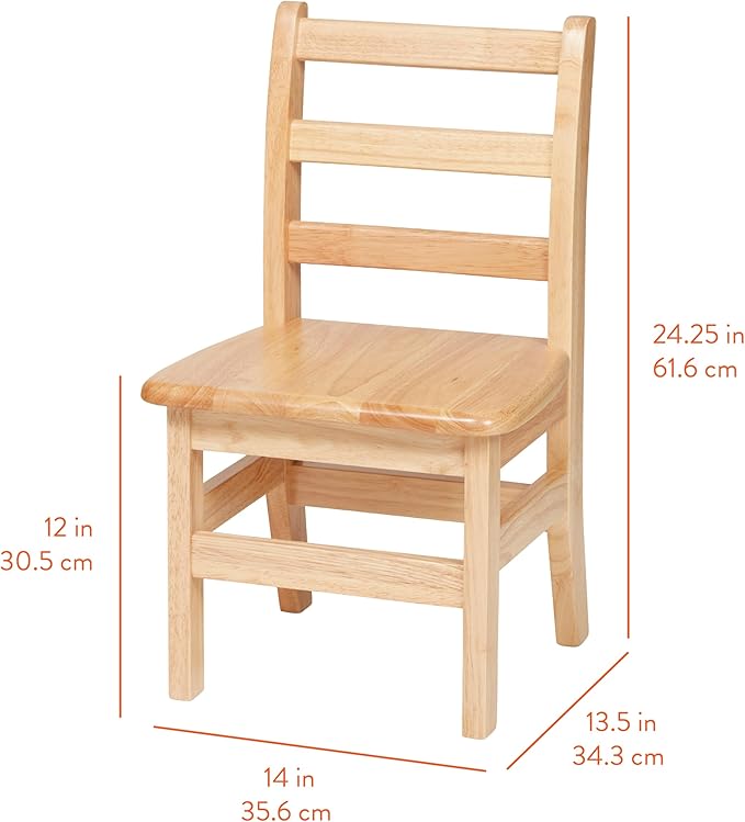 Wooden Ladderback Chairs, 12", Kids Furniture, Natural, 2-Pack