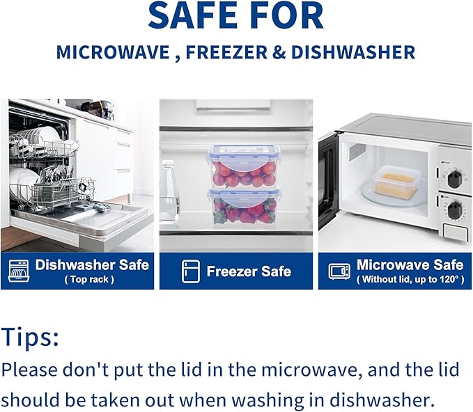 KIGI 4 Pack 17oz Rectangle Plastic Storage Containers Set for Food Airtight 500ML Meal Prep Containers Kitchen Storage Organizer