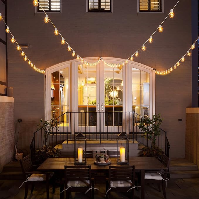 Mlambert 48Ft Solar String Lights, Outdoor Waterproof Patio Lights with 18 Shatterproof G40 Bulbs(1 Spare), Led Light for Backyard-White Wire