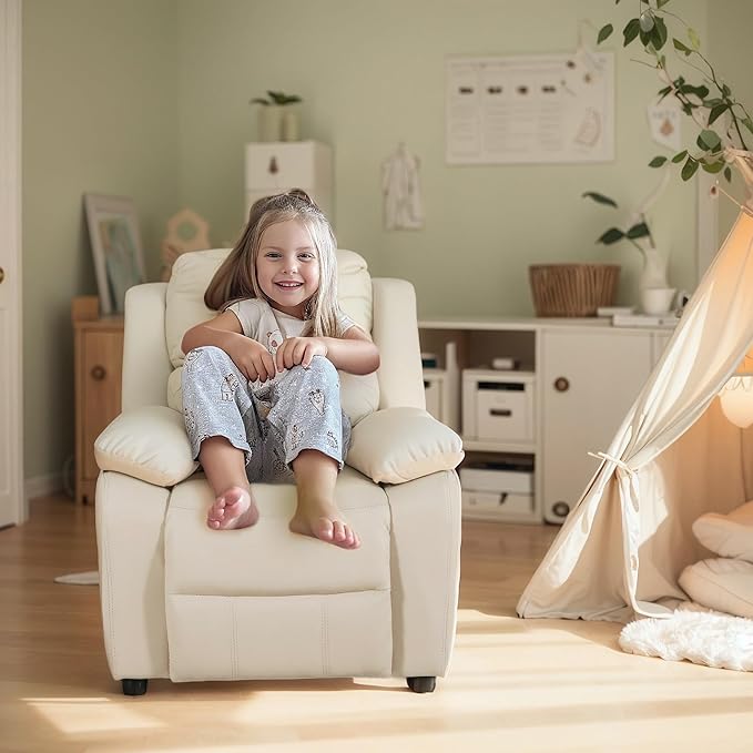 JC Home Macaron Kids Reclining Chair Leather Recliner Sofa Push Back Toddler Youth Children Child Ages 2-8