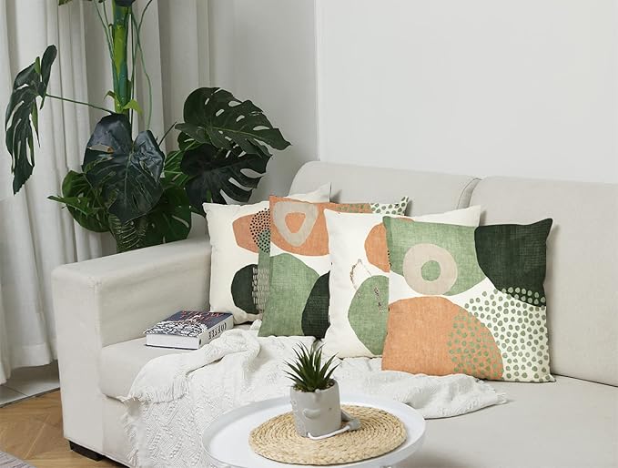 Jartinle Mid Century Modern Throw Pillow Covers 18x18 Set of 4 Boho Aesthetic Geometric Pillow Covers for Outdoor Couch Sofa Minimalist Home Deco