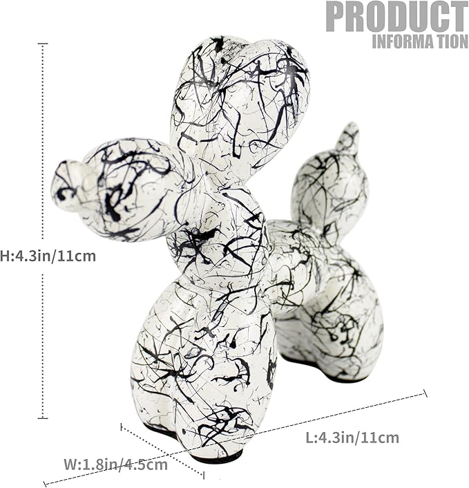 Creative Balloon Dog Statues Small Ceramic Animal Sculpture Modern Home Decor Living Room Desktop Decorations Bedroom Office Cabinet Ornament (White-B)