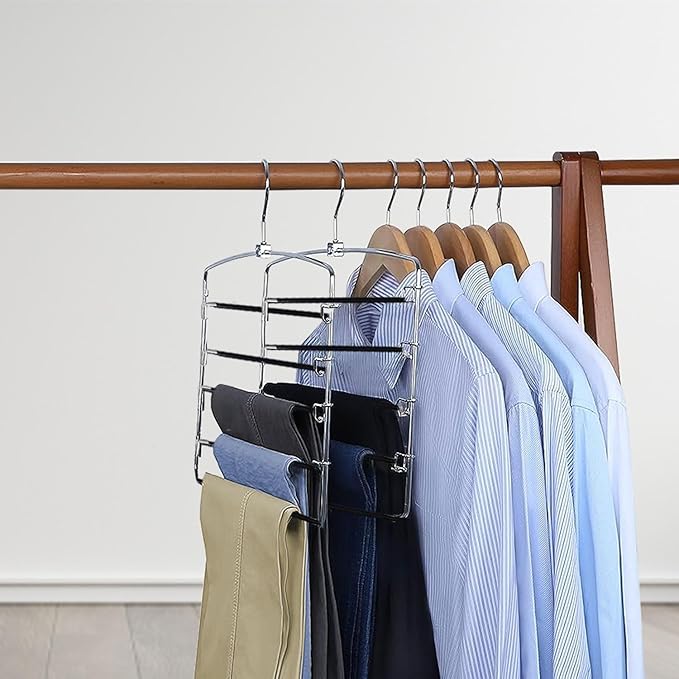 devesanter Pants Hangers Space Save Non-Slip Trousers Hangers Stainless Steel Clothes Hangers Closet Space Saving for Pants Jeans Scarf Hanging Black (3 Pack)