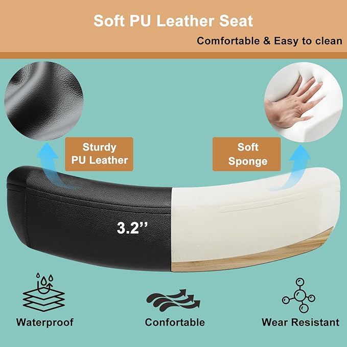 POWERSTONE Ergonomic Office Chair with Thickened Leather Seat, Mesh Desk Chair with Adjustable Headrest Lumbar Support and Flip-up Armrests for Home, Office, Study