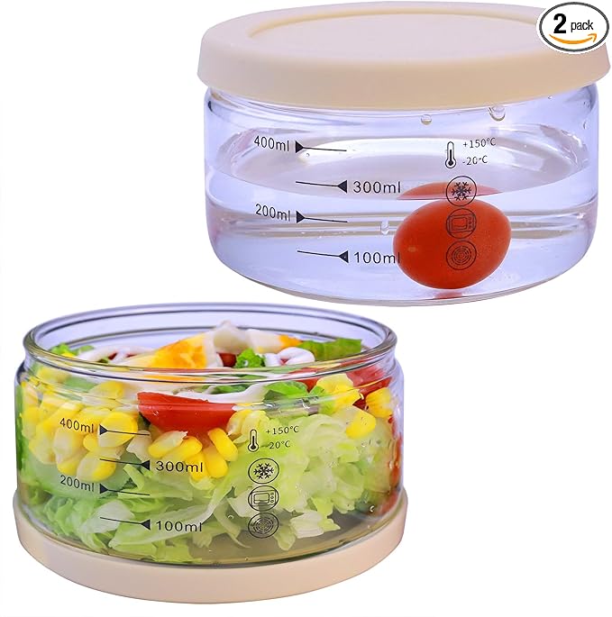 16 oz Glass Food Storage Containers - Clear, Meal Prep Containers, Freeze Bowls, Microwave Safe (2pcs)