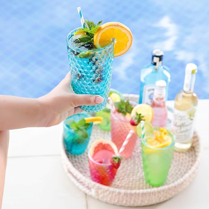 BELLAFORTE Shatterproof Tritan Plastic Tall Tumbler, Set of 4, 19oz - Laguna Beach Drinking Glasses - Unbreakable Tritan Drinking Glasses for Parties - BPA Free - Blue