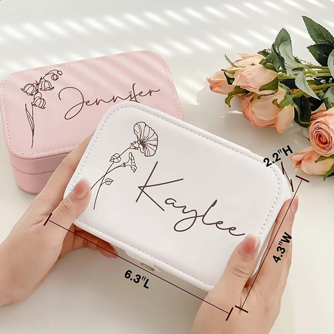 Personalized Jewelry Box Gifts for Women Custom Travel Jewelry Case Organization Leather Customized Birthday Anniversary Bridesmaid Gifts